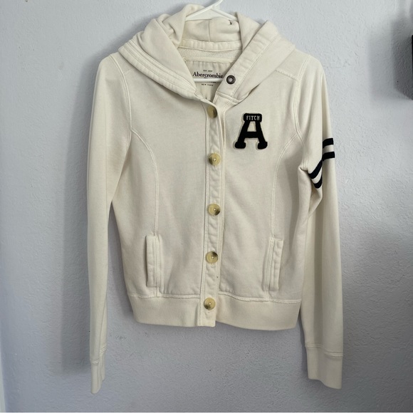 Abercrombie & Fitch Tops - Abercrombie and fitch L cream hoodie varsity style
